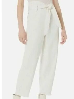 All Saints sz 8 High-Waist Paperbag Tie-Waist Pants Jean— White cinch good cond